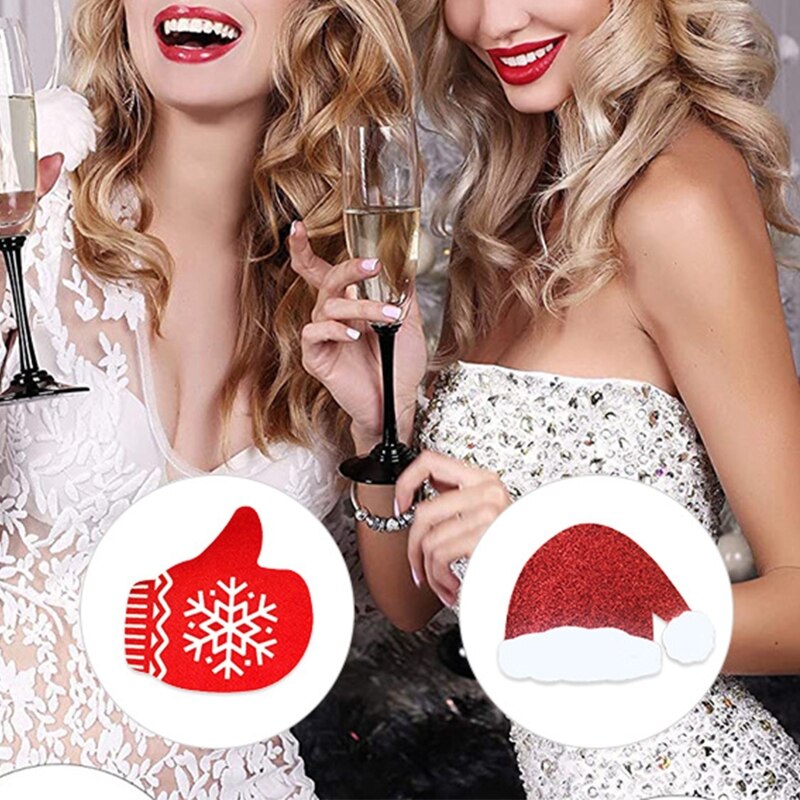Cache-mamelon à paillettes pour femmes, autocollants de noël, dessin animé, flocons de neige, autocollants pour seins jetables, soutien-gorge adhésif Invisible