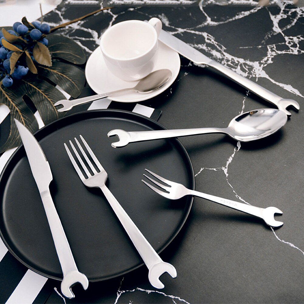 Stainless Steel Dinnerware Set Wrench Shape Fork Spoon Knife Tableware For Dinner Western Utensils Table Cutlery Set