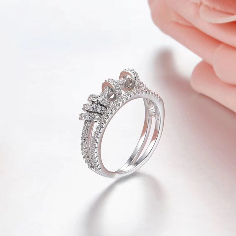 SLJELY Real 925 Sterling Silver Black Rose Gold Colors Double Circles Ring with Sliding Ring Zirconia Women Fine Jewelry