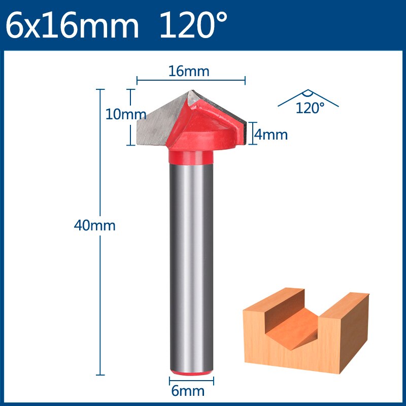 Xcan 6mm jyrsinterä v muotoinen urajyrsin kovametallikaiverrusterä puuntyöstöterä: 6 x 16mm 120d