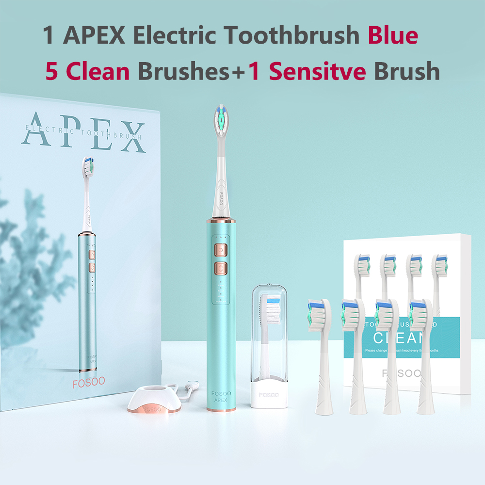 FOSOO – brosse à dents électrique sonique APEX 42000VPM, 2 Min, minuterie intelligente, autonomie de la batterie de 180 jours, 4 Modes de nettoyage, 2 têtes de brosse roses: BU Clean
