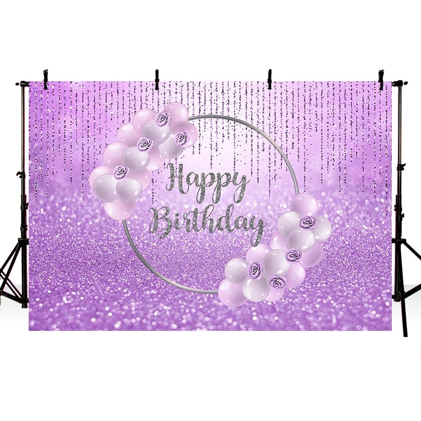 Mehofond Photography Background Purple Rose Glitter Happy Birthday Balloon Girls Women Birthday Party Backdrop Photo Studio Prop