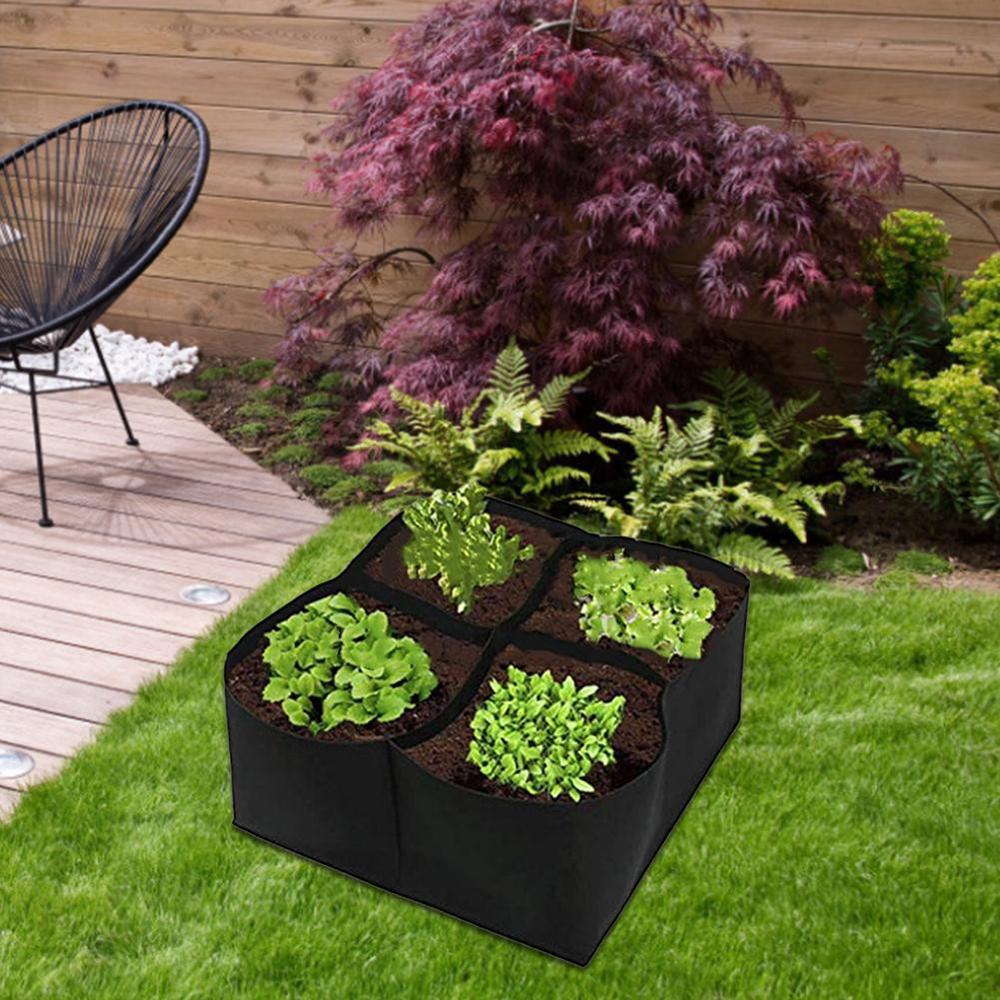 4-Hole Rectangular Container Planting Bag Grow Bag Fabric Garden Plant Bed Vegetable Plante Seedling Planter Potted Plant Bag
