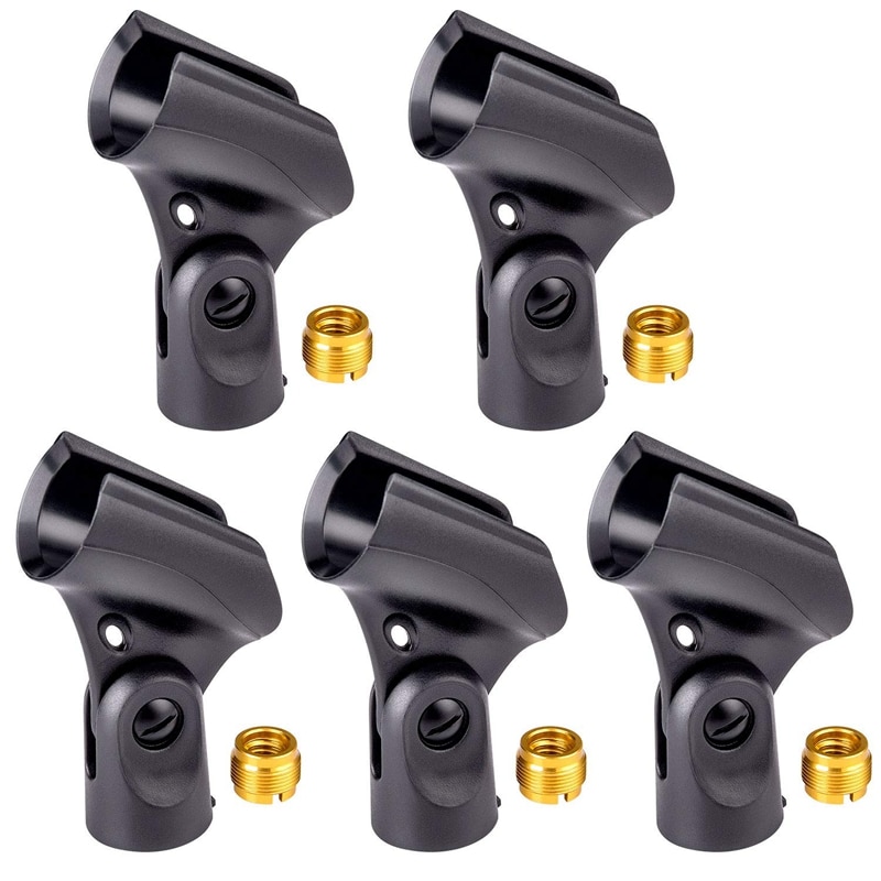 Universal Microphone Clip Holder with 5/8 Inch Male to 3/8 Inch Female Nut Adapters Black (5-Pack): Default Title