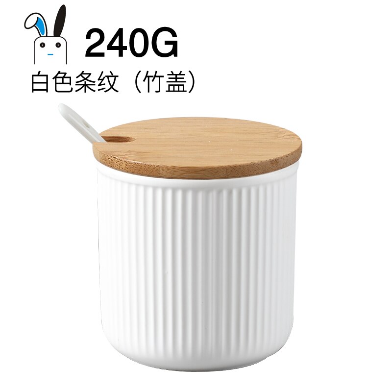 Single Pot Single Tank Ceramic Seasoning Jar Salt Shaker Oiler Kitchen Supplies Chinese Household Seasoning Box with Spoon Lid: White