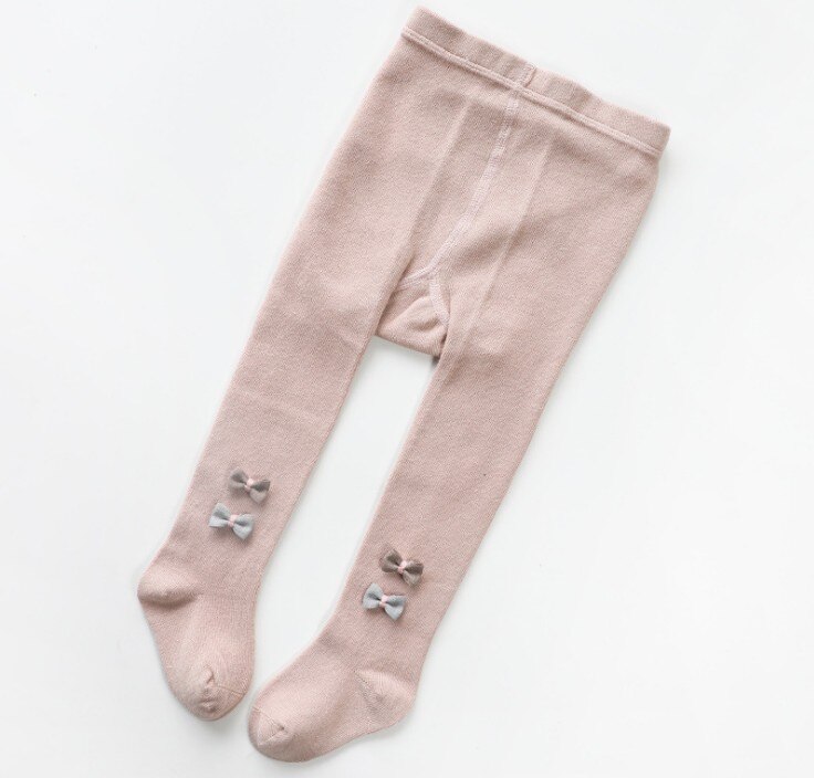 Lovely Baby Girls Bowknot Pantyhose Winter Autumn Warm Cotton Tights Cute Infant Kids Knitted Leggibgs for Kids Toddler Girls: Pink / 12-24 Months