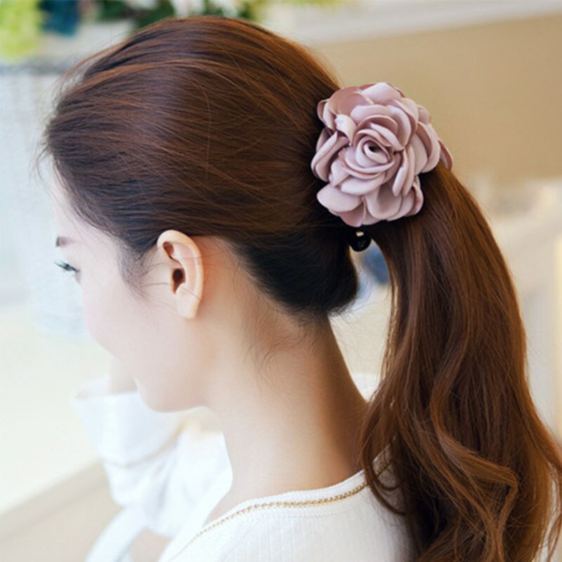 Cloth Rose Flower 1pc Women Ponytail Barrette Jaw Clip Double Sided Flower Accessories Decoration Bow Hair Claw