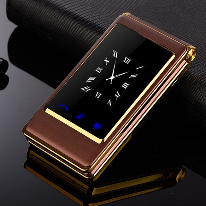 Teléfono Móvil para personas mayores pantalla táctil de 3,0 pulgadas, teléfono móvil con tapa, pantalla Dual, Tarjeta SIM Dual, esfera de velocidad, Bluetooth 2,0, tecla grande: Egnlish key / Brown