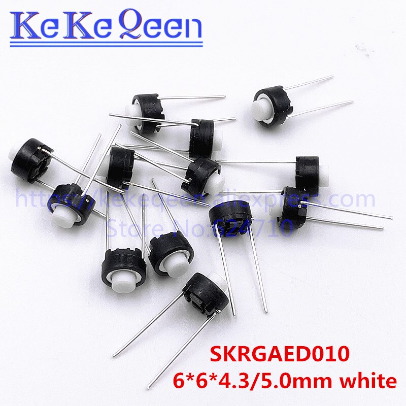 100pcs SKRGAED010 ALPS Tact Switch 6*6*4.3/6*6*5 white black touch switch 6*6*4.3mm/6*6*5mm DIP Tactile Push Button Micro Switch