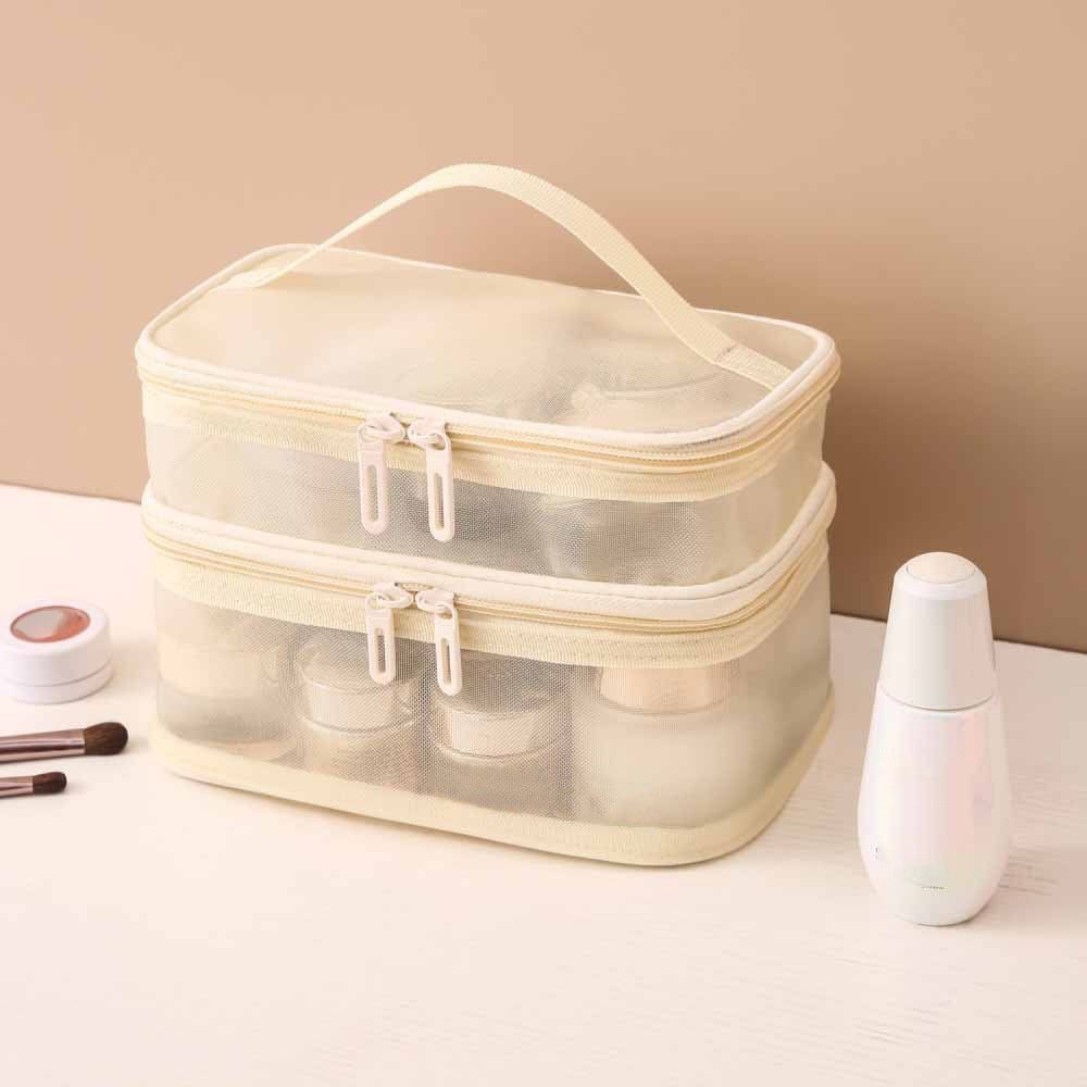Women's Transparent Mesh Travel Cosmetic Bag Makeup and Toiletries Kit Storage Bag Make Up Organizer Bag: Gold