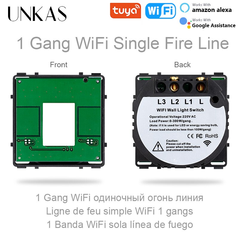 Unkas Diy Bijpassende Modules 1 2 3 4 Gang Wifi Touch Aan/Uit Schakelaar Alleen Functietoetsen Gratis Combinatie voor Muur 157Mm Outlet: 1G Wifi Single Fire