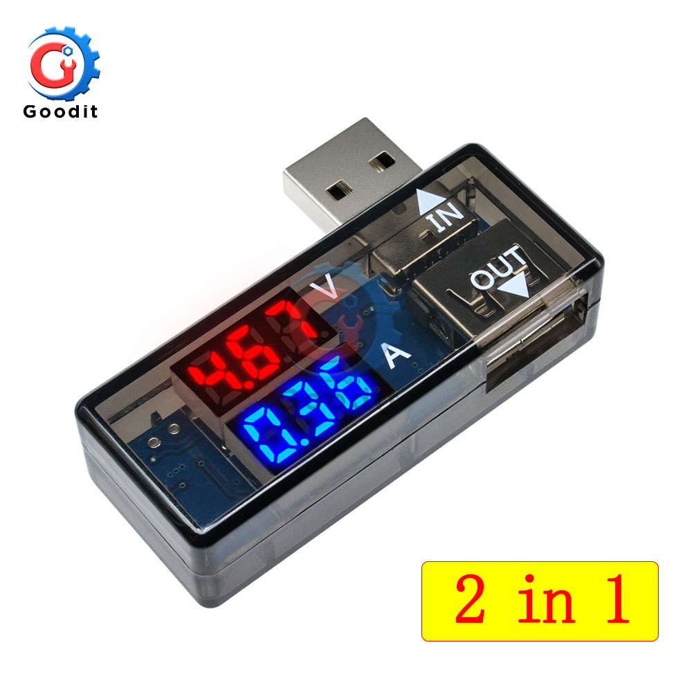 Led Digitale Dual Usb-poort Stroom Spanning Opladen Test Detector Tester Batterij Arts Meter Monitor Voltmeter Amperemeter Charger: 2 in 1 Black L type