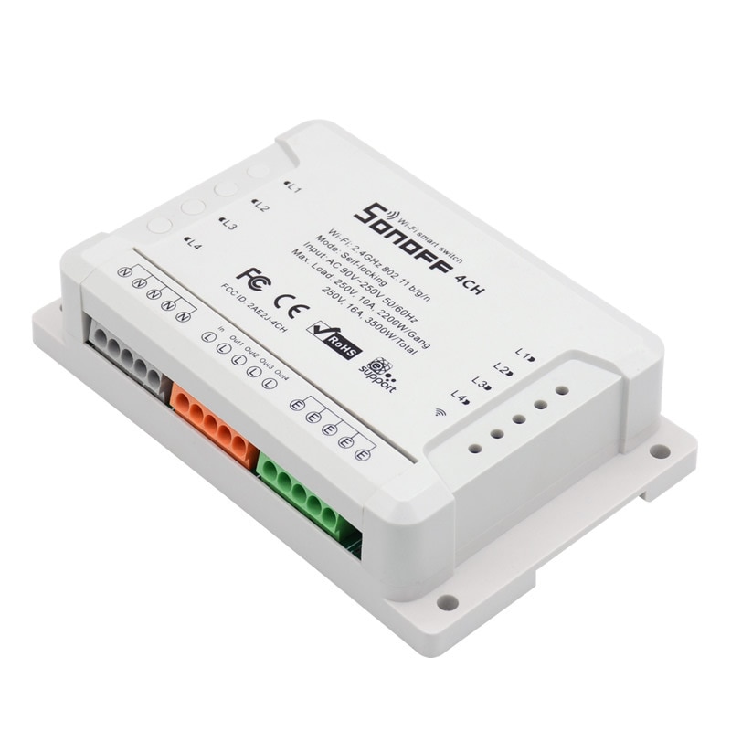 Sonoff 4ch r3 pro  r3 433 mhz 4 bande rf trådløs fjernbetjening wifi smart home switch inching interlock relay alexa google home ewelink: 4ch r3