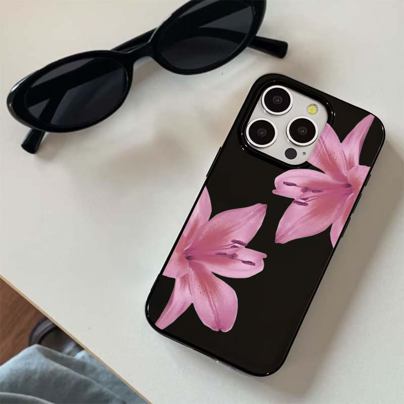 Lotus Petals Black Phone Case For iPhone 16 14 13 12 11 15 Pro Max 16E XR X XS Max 16 7 8 Plus SE Shockproof Soft Cover