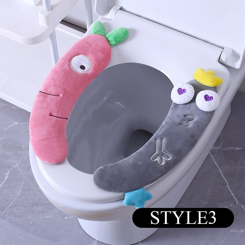 Cartoon Cute Toilet Seat Cover Warm Soft Thicken Toilet Seat with Handle Winter Warmer Universal Mat Seat Bathroom Accessories: Style3