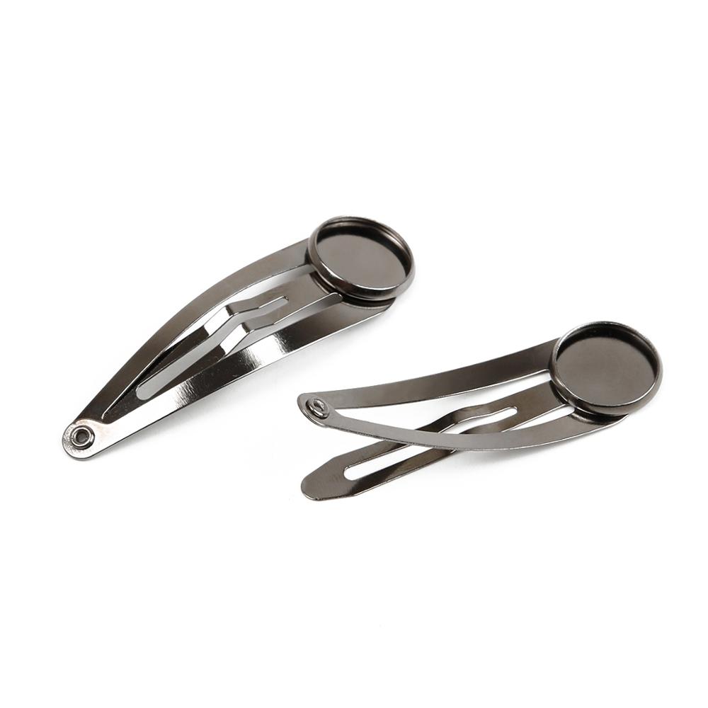 12mm 10 pièces classique 6 couleurs plaqué cuivre matériel épingle à cheveux pinces à cheveux Base réglage Cabochon camée base: Gun-metal