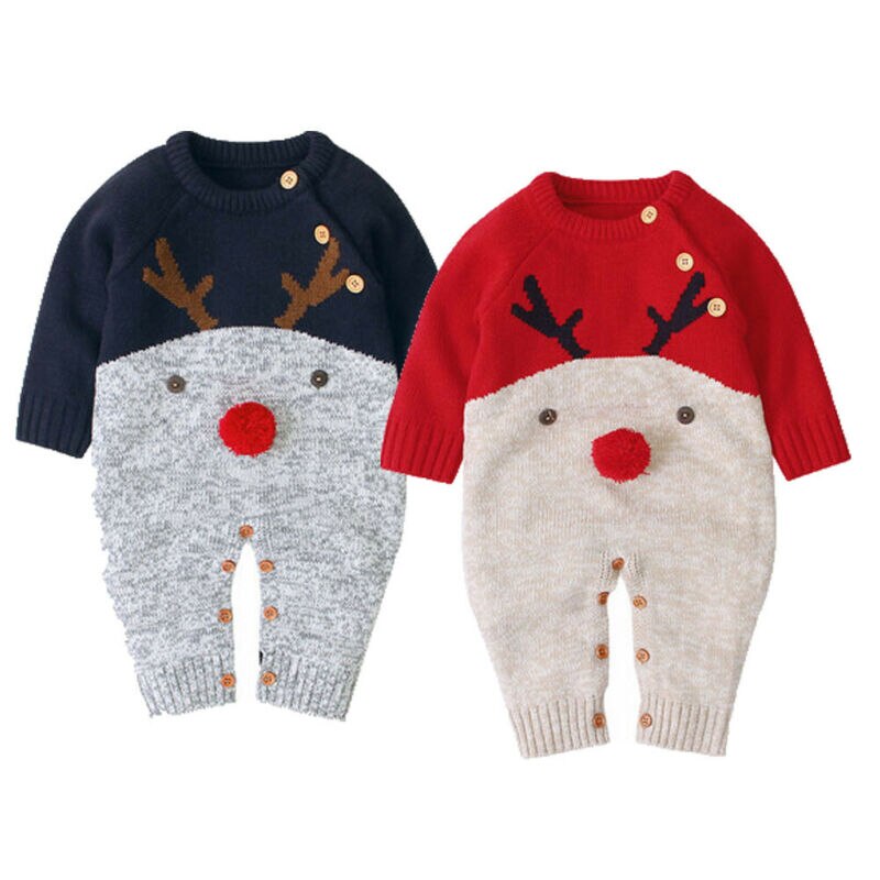 Peleles de punto para bebé de Navidad, ropa para bebé o niños, suéter cálido de invierno, mono, trajes con figura de venado de dibujos animados para niños pequeños