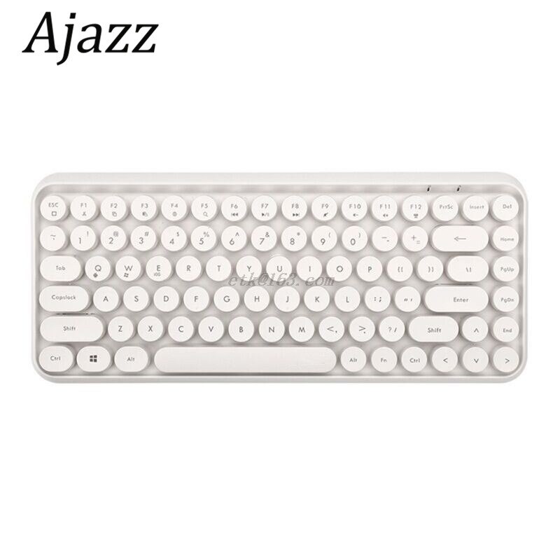 Ajazz 308i clavier sans fil Bluetooth bouchon de clé ronde clavier de jeu avec 84 touches pour les systèmes iPhone/an-droid/Windows: WHITE