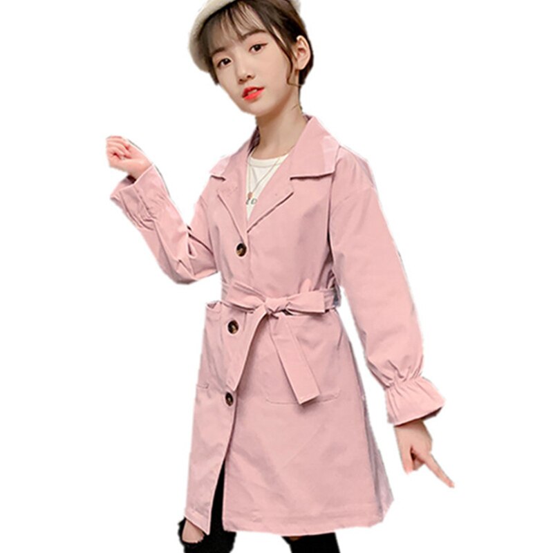Long Style Teenager Clothes Girl Kids Trench Coat Spring Autumn Windbreaker Jacket for Girls Age 4 5 6 7 8 9 10 11 12 13 14 Year