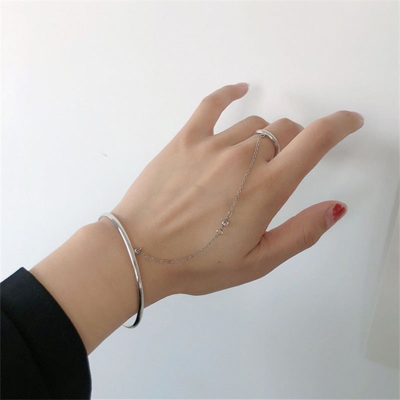 la nouvelle femme géométrique bracelet une pièce arrière bracelet anneau chaîne anneau chaîne longue métal bracelet fête pour hommes et femmes