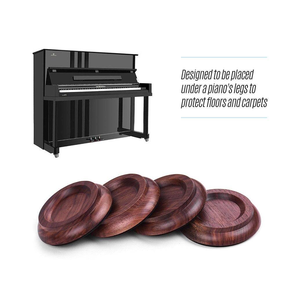 4pcs/Set Upright Piano Caster Cups Coaster Solid Wood with Anti-slip EVA Pad Piano Accessories: PA-8 Black Walnut