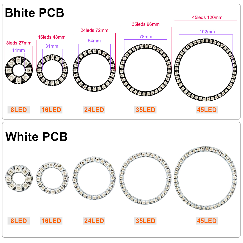 Lndividul Addressabie WS2812B Pixei Ring 8/16/24/3... – Grandado