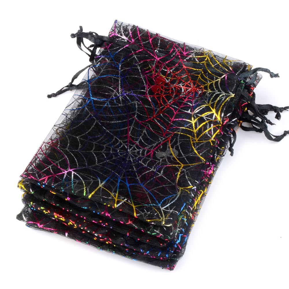 50 sztuk/partia Organza cukierki sznurek juta juta torba pająk Web Multi Color drukowanie Halloween Party opakowanie prezent torba cukierków: Color spider web