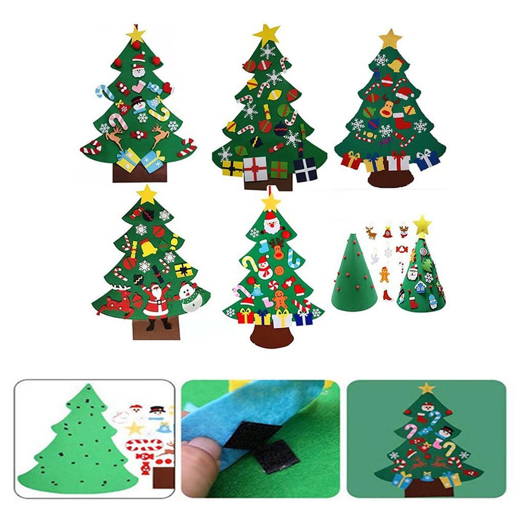 Diy tredimensionelt filt klud juletræ til hjemmet navidad år julepynt børn håndlavet legetøj