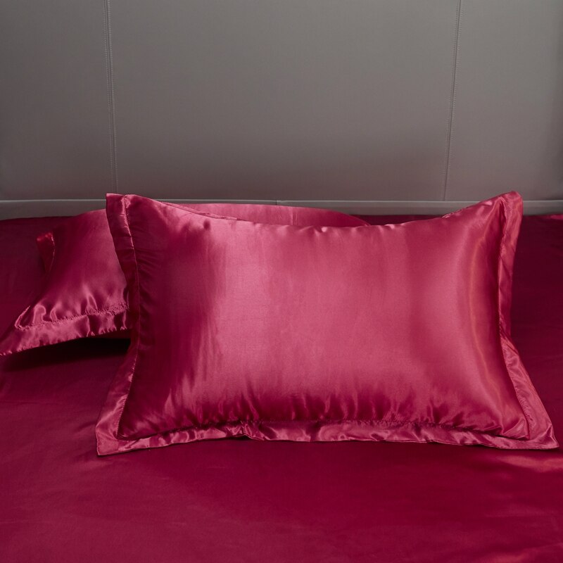 1Pc Emulatie Zijde Satijn Kussensloop Kussensloop Zijden Kussensloop 48X74Cm Diverse Kleuren Te Kiezen Standaard/Queen: wine red
