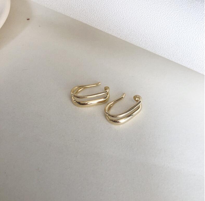 Lady Gold Double U Clip Earcuff Earrings for Women Simple Geometric Metal Ear Cuff Ear Jewelry: gold