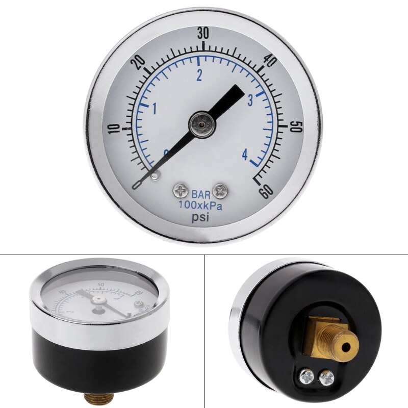 1/8" NPT Air Compressor / Hydraulic Pressure Gauge 0-60 PSI Back Mount 1.5" Face