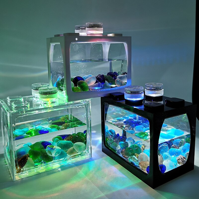 Small aquarium ecological tank micro landscape Mini Aquarium Tropical fish aquarium with LED light fish aquarium