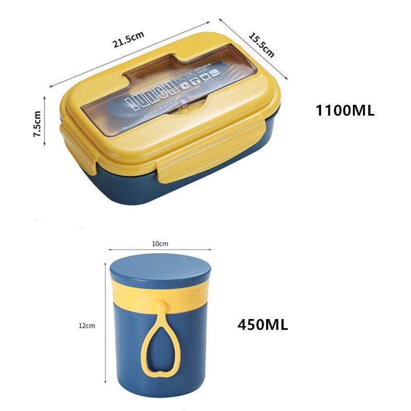 1100ml Healthy Material Lunch Box With Soup Cup Leak-Proof Microwave Bento Box Dinnerware Set Food Storage Container