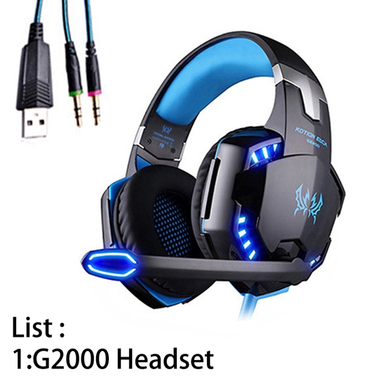 KOTION JEDER G2000 G9000 Gamer Spielen Beste Tiefe Bass Kopfhörer Stereo Headset PC Für Computer Spiel Kopfhörer Mit Mic LED lichter: G2000 Blau