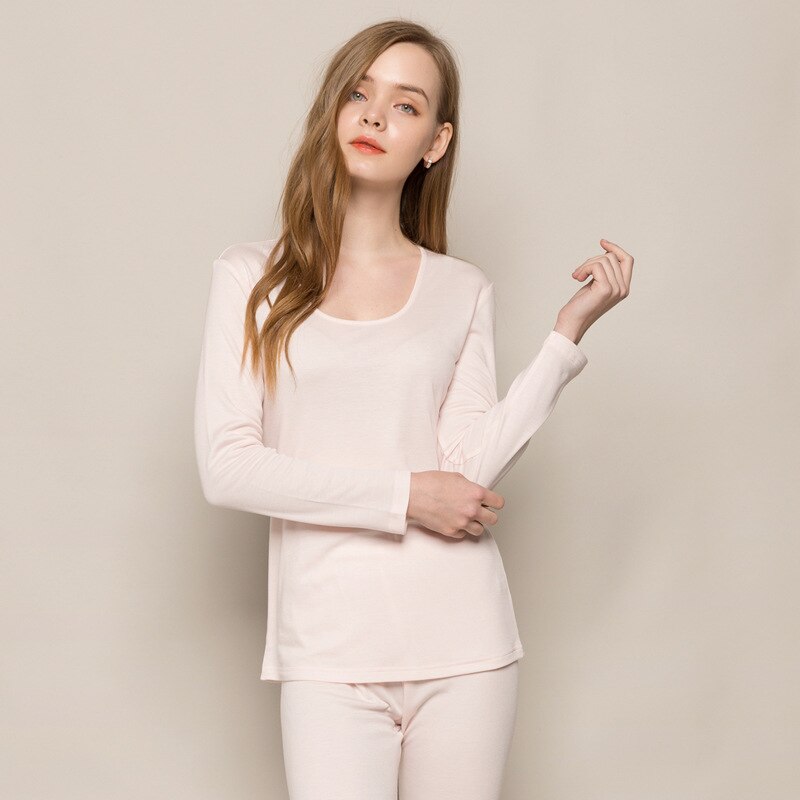 Conjunto de ropa interior térmica de lana de seda gruesa para mujer, tejido de seda de Mora, pantalones de otoño y otoño, 7077: Flesh / XXL