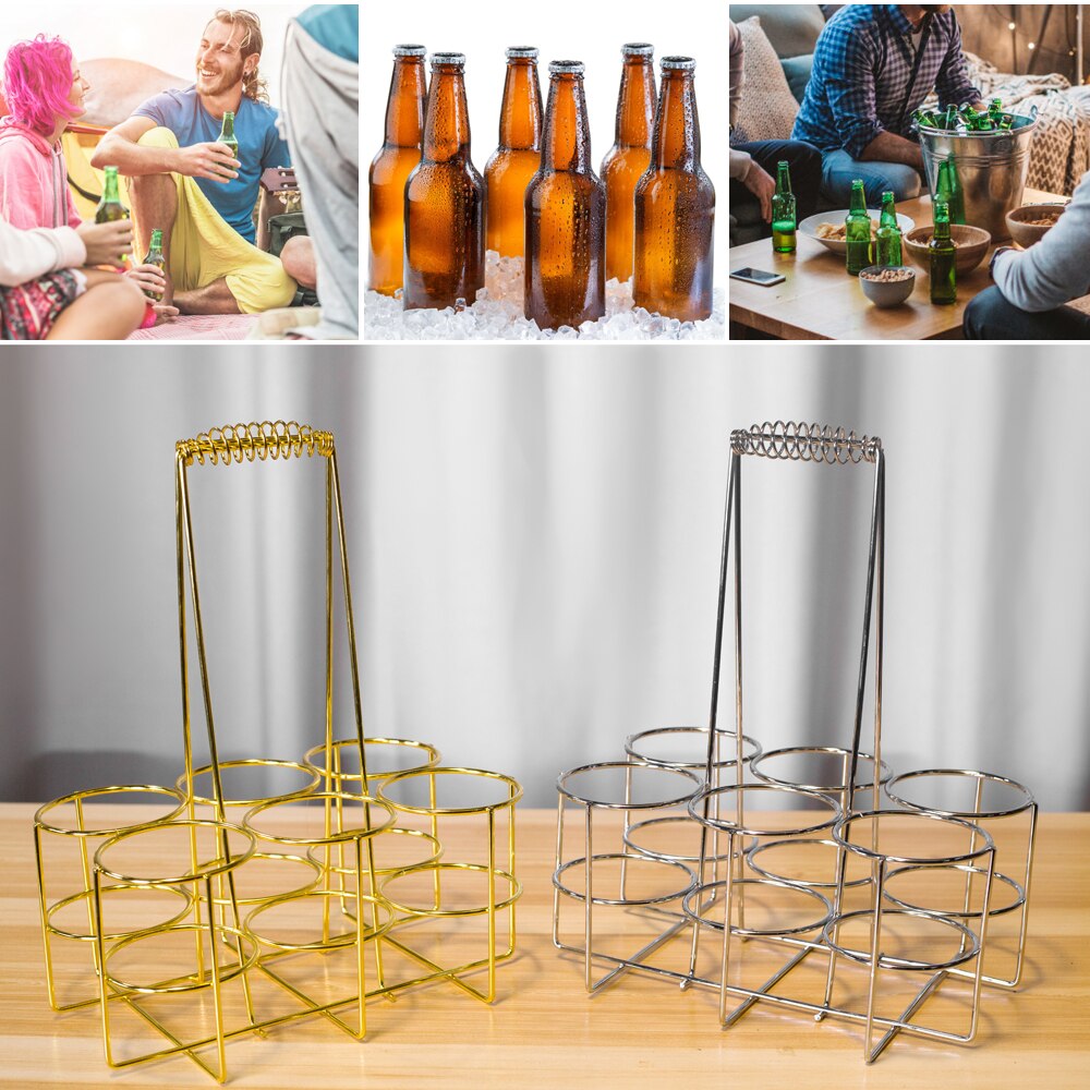 6 Beer Bottle Holder Party Beer Can Basket Rack Wine Caddy Stand for BBQ Hotel Bar Wine Beer Bottles