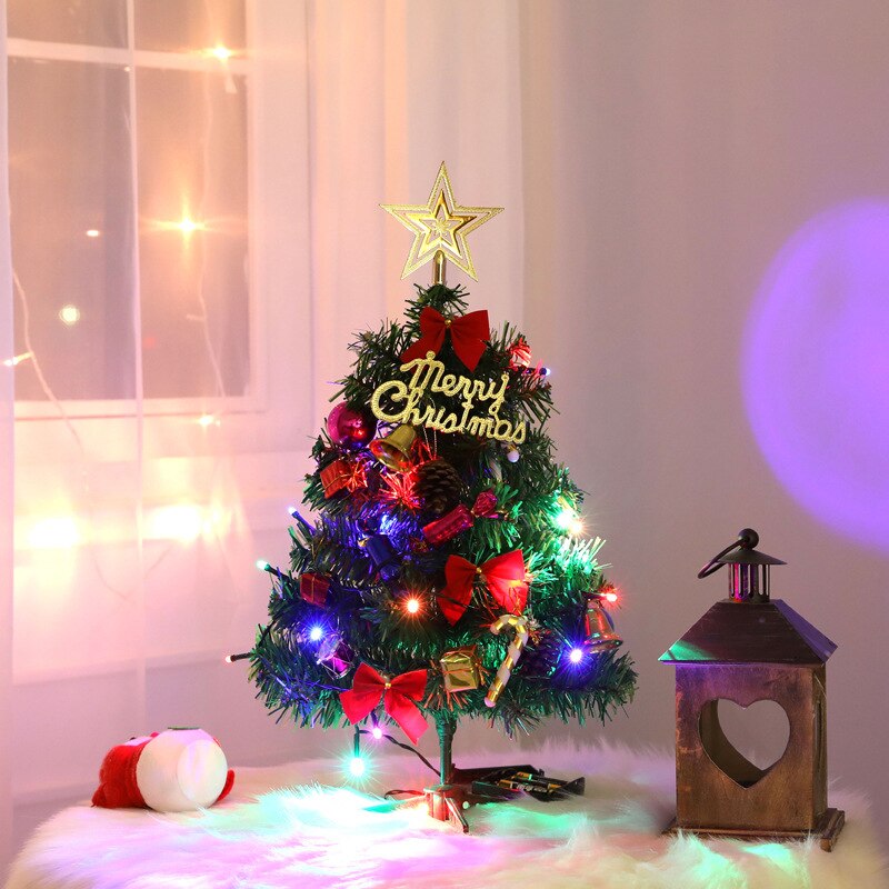 50Cm Mini Kerstboom Met Verlichting Kleine Accessoires Bow Bells Pine Cone Kerst Desktop Jaar Decoraties