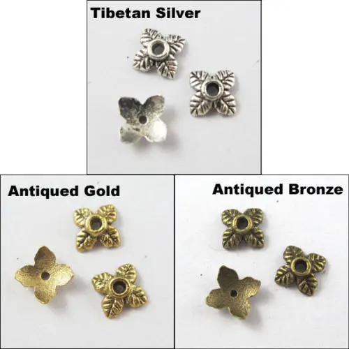 300 stk. 200 stk. 100 stk. tibetansk sølv/guldtonet legering 4 bladperlehætter til smykkefremstilling 6mm perler gør-det-selv håndværk