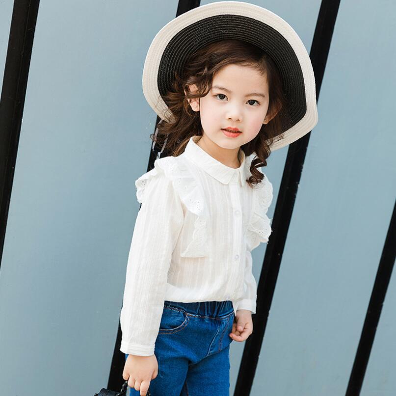 Baby Toddler Clothes Cotton White Girls Blouse Shirts Lace Ruffles Kids Children Long Sleeve School Girl Tops And Blouses