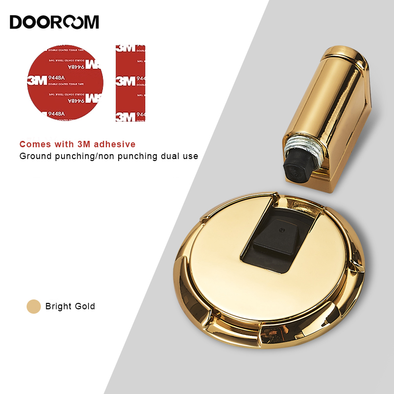 DOOROOM Neuer winddichter Türstopper für Höhle Innenbereich, robuster Bodenstopper, hält sterben Tür offen, mechanischer Türstopper ohne Bohren, mit Schrauben: Gold