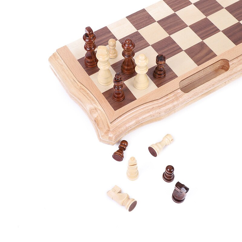 International Wooden Chess Board Game Checkers Modern Hand Carved Table Games Szachy Portable Folding Checker Accessories