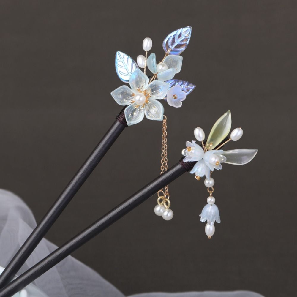 Tocados con borlas y flores, horquilla de madera para el cabello, horquilla para el cabello con perlas, accesorios para el cabello, horquilla Hanfu, palo para el cabello para niña