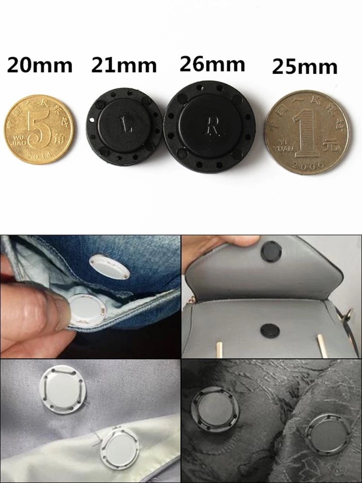 Broches supermagnéticos invisibles de PVC, botones para abrigo, bolsa, accesorios de ropa, álbum de recortes, bricolaje, color blanco y negro, 22mm/26mm