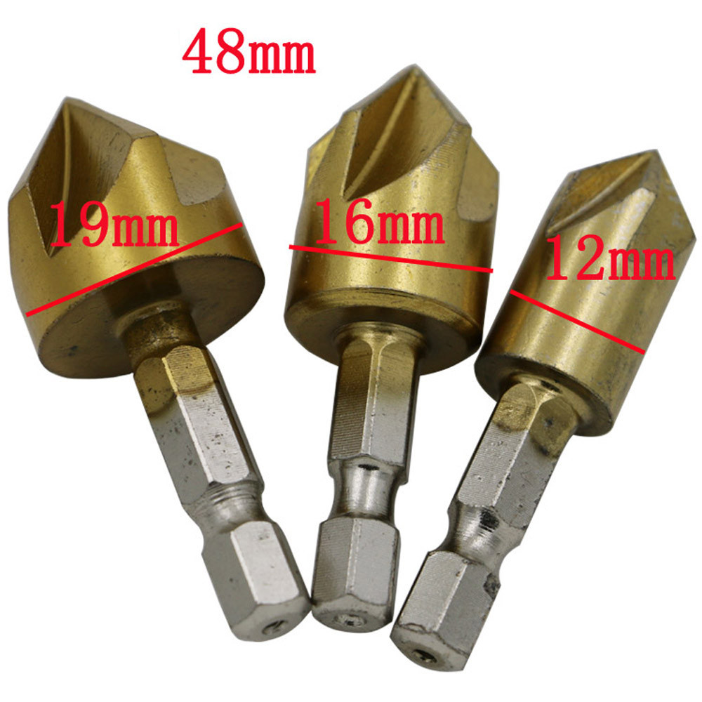 3 pcs Flute Countersink Drill Bit Set Counter Hand Tools Multifunction Sink Chamfer Cutter High Speed Steel Drill Bit#es#15: B