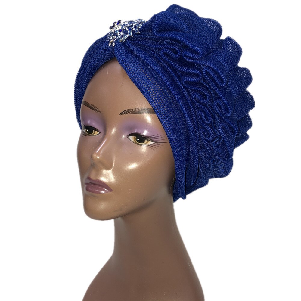 Blue Aso Oke Gele African Headtie Already Made Gele Head Wrap Ladies Hat auto headtie Muslim aso oke gele-