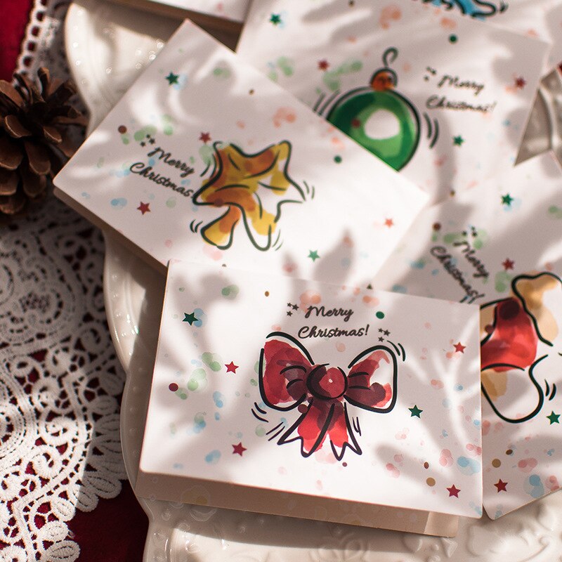 Small Fresh Merry Christmas Card Thanksgiving Blessing Cards Hollow Three Fold Simplicity Festival Greeting Card Sets