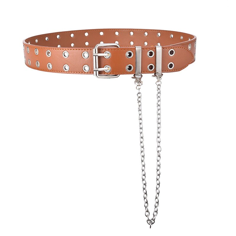 Women's Single Double or Rivet Grommet Belt Punk Waist Belt with Chain Detachable 2 Hole Belt: B