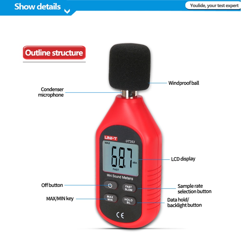 UNI-T Pro Mini Digital Sound Noise Level Meter 30 ~ 130dB Decibel Monitoring Indicator Testers UT353