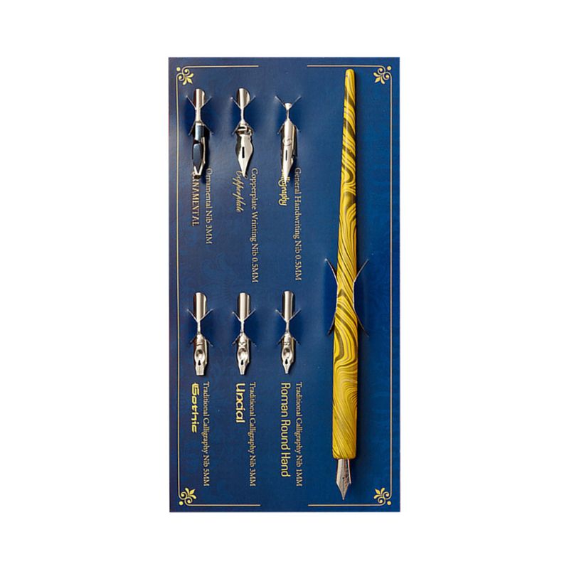 Marble Wood Manga Calligraphy Dip Pen Holder with 6 Nibs for Lettering Skiching: Y