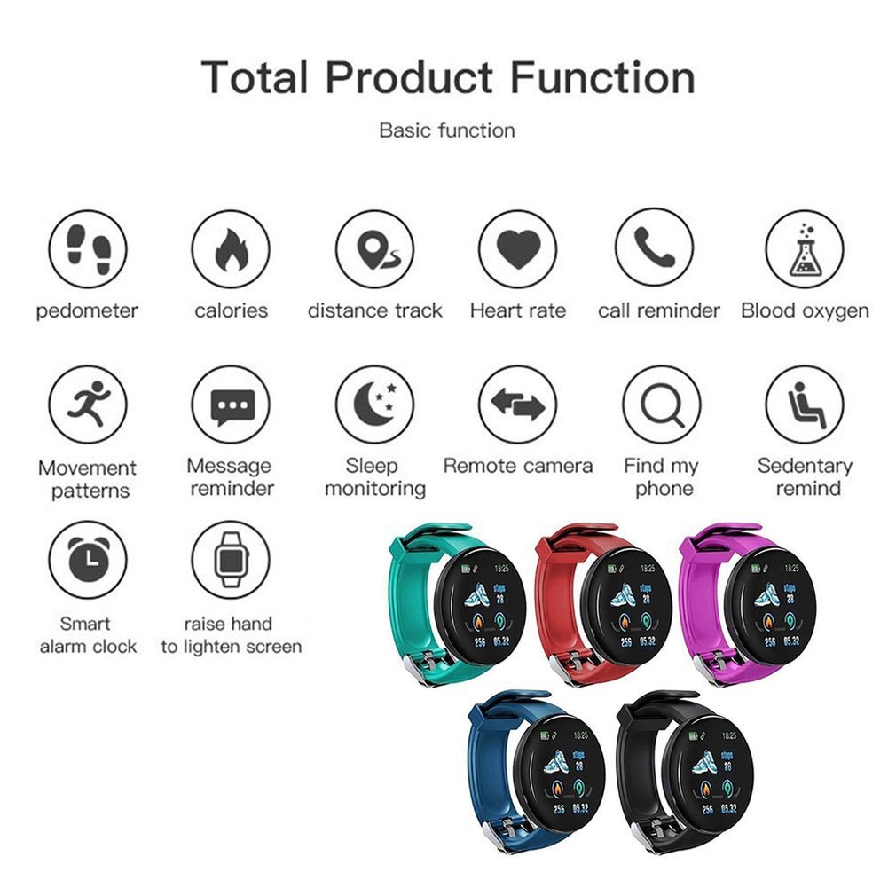 D18 Smart Fitness Bracelet Band With Measuring Pressure Pulse Meter Sport Activity Tracker Watch Wristband